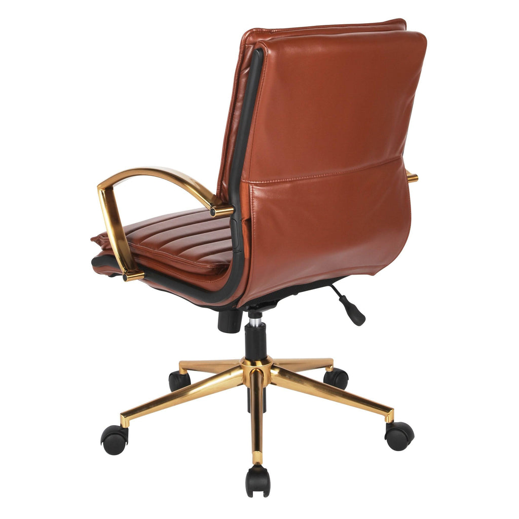 Navy Faux Leather Mid-Back Chair with Gold F7690