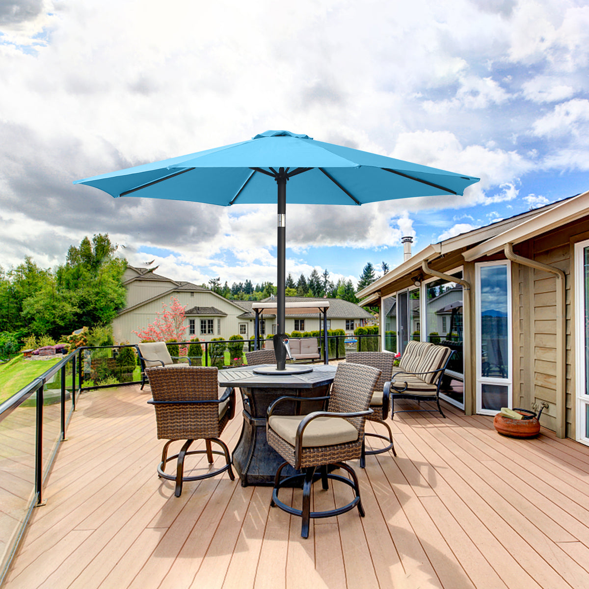 Turquoise 9FT Patio Umbrella with Push Button Tilt Z957898