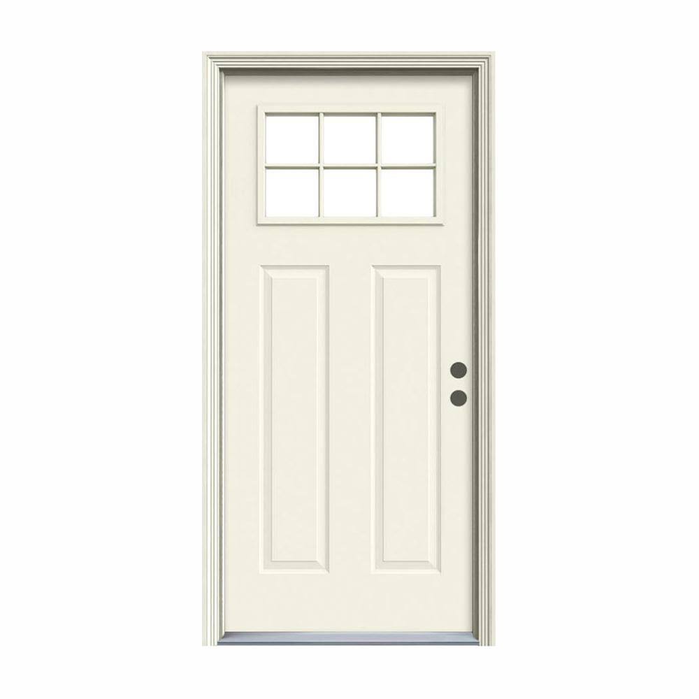6 Lite Craftsman Primed Steel Prehung Left-Hand Inswing Front Door with Brickmould S74740