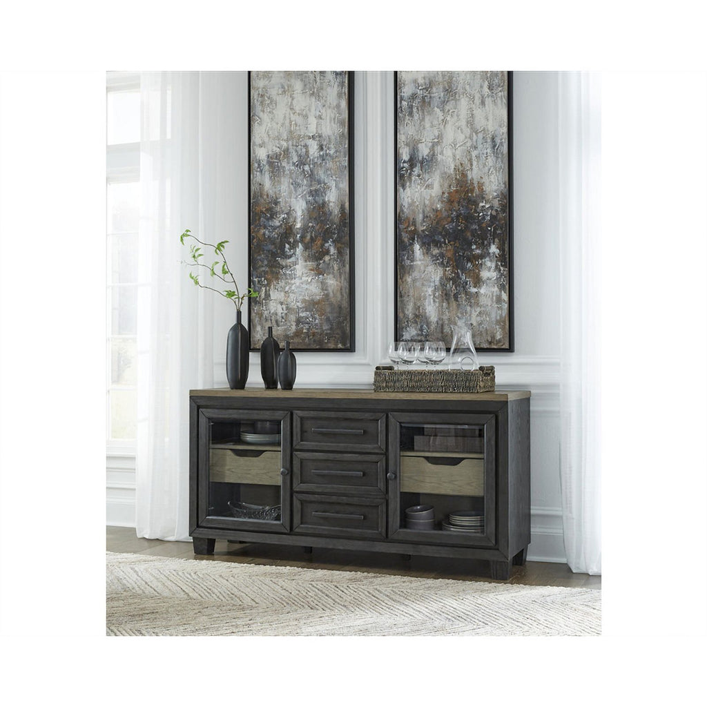 Grayish Brown and Black Wood Dining Server E81817