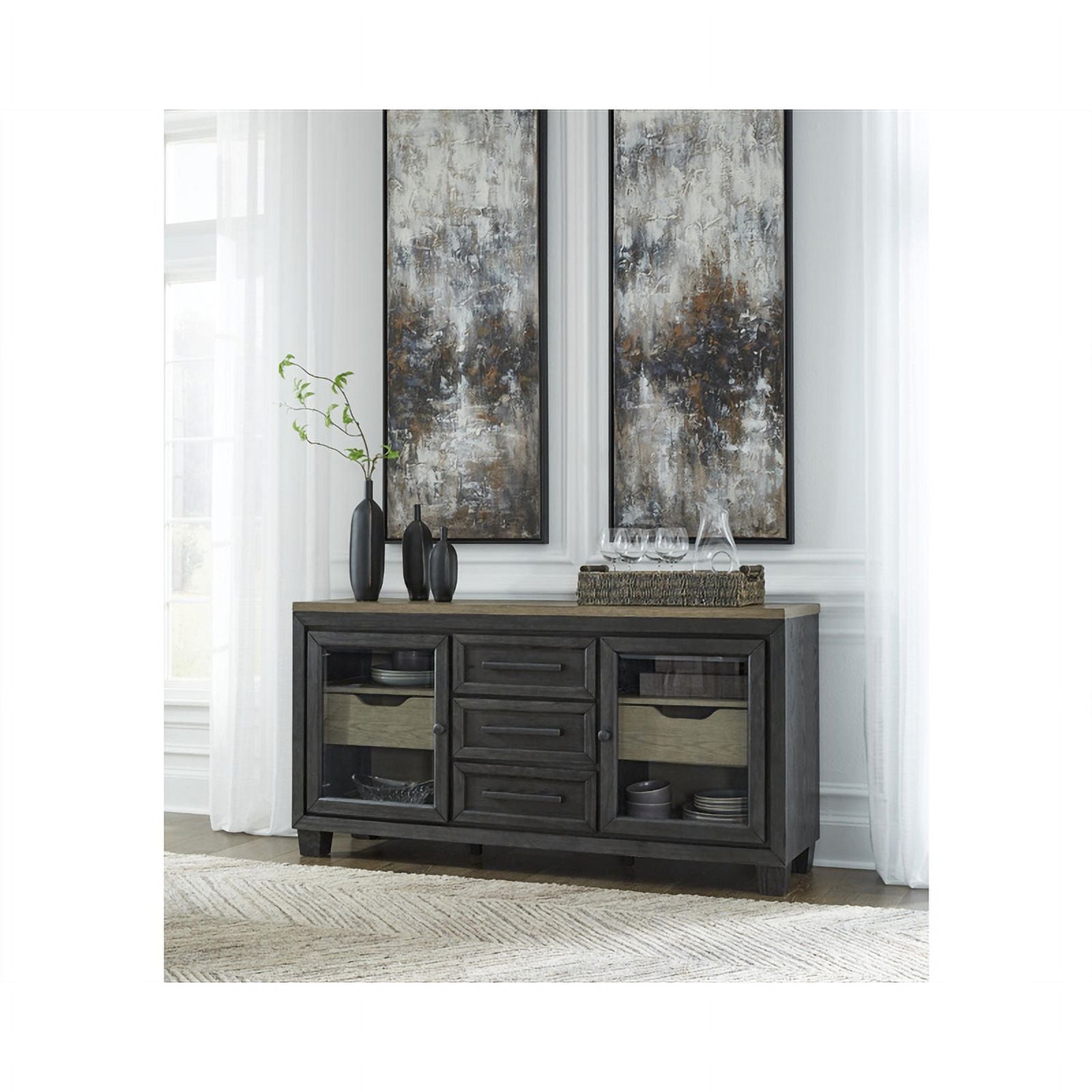 Grayish Brown and Black Wood Dining Server E81817