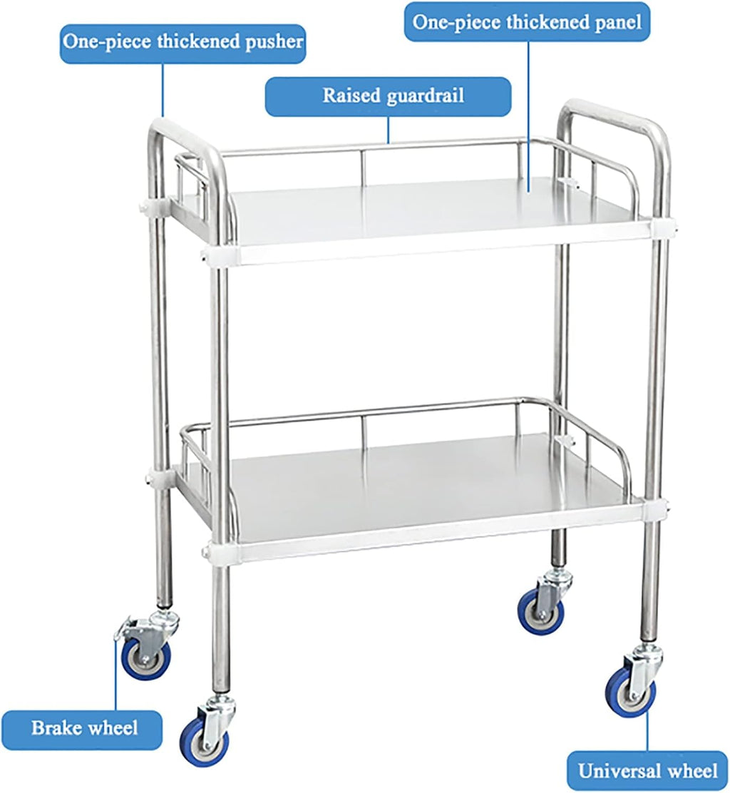 2 Layers Stainless Steel Utility Cart with Silent Locking Wheels S314