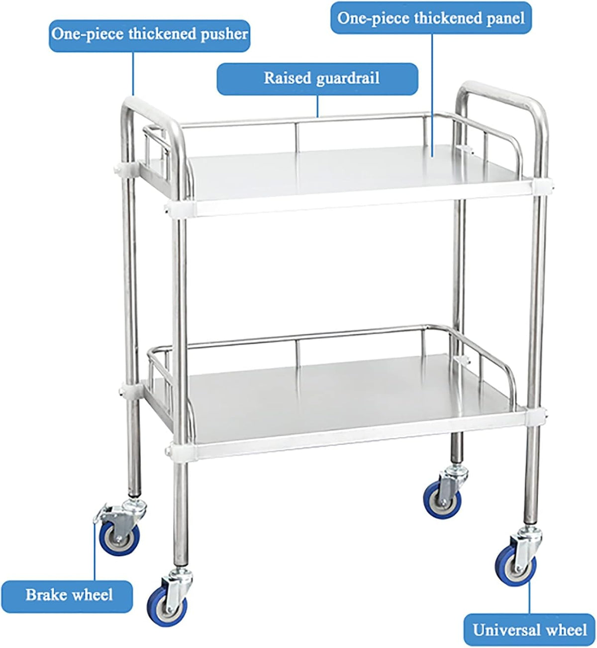 2 Layers Stainless Steel Utility Cart with Silent Locking Wheels S314