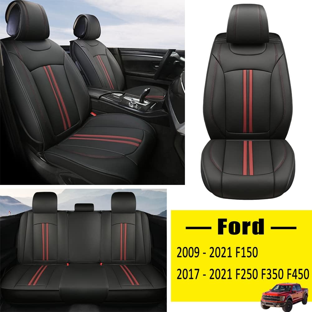 Black+Red Faux Leather Front Seat Covers S71307