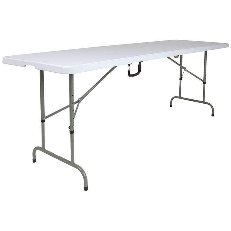 8-Foot Height Adjustable Bi-Fold Granite White Plastic Folding Table with Carrying Handle U2832