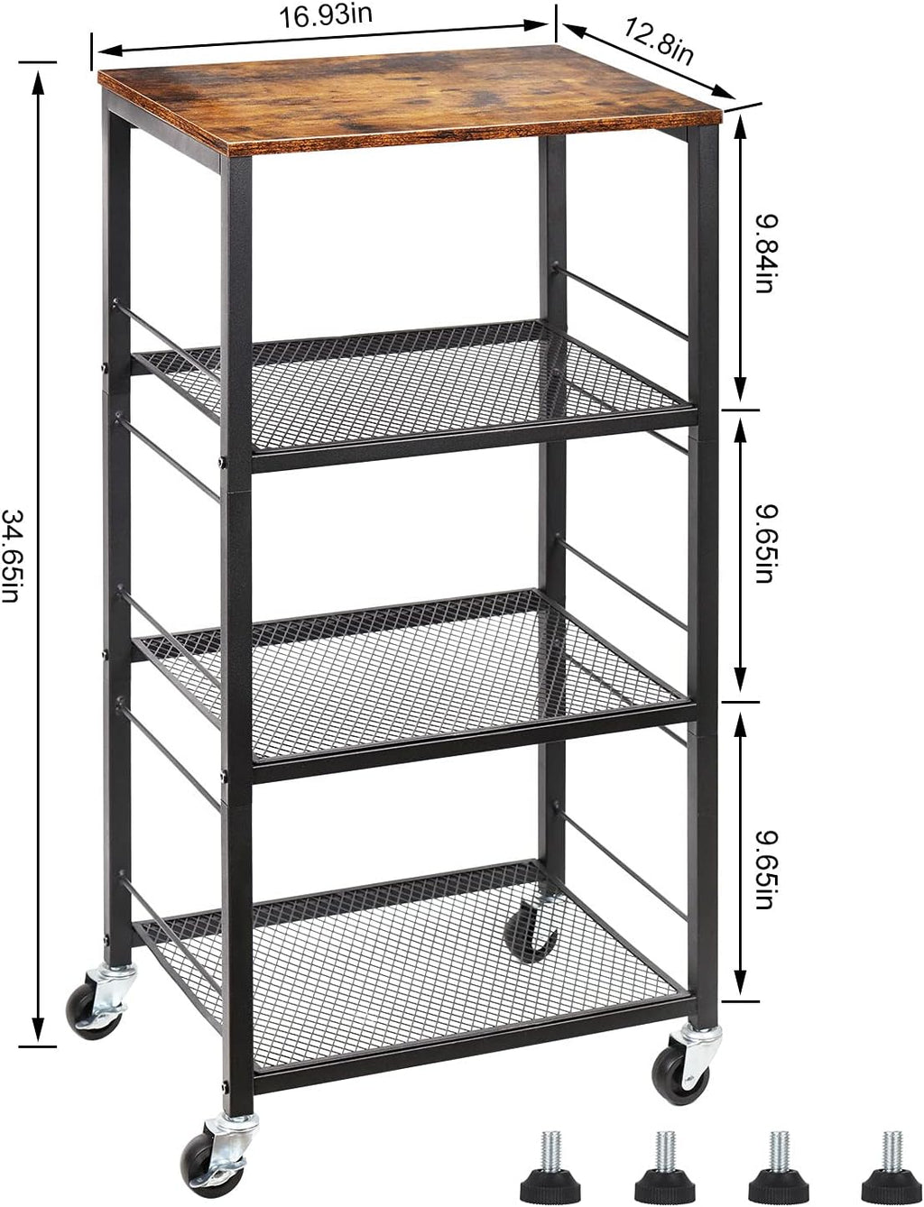 4-Tier Industrial Wood Serving Cart with Wheels Y545307