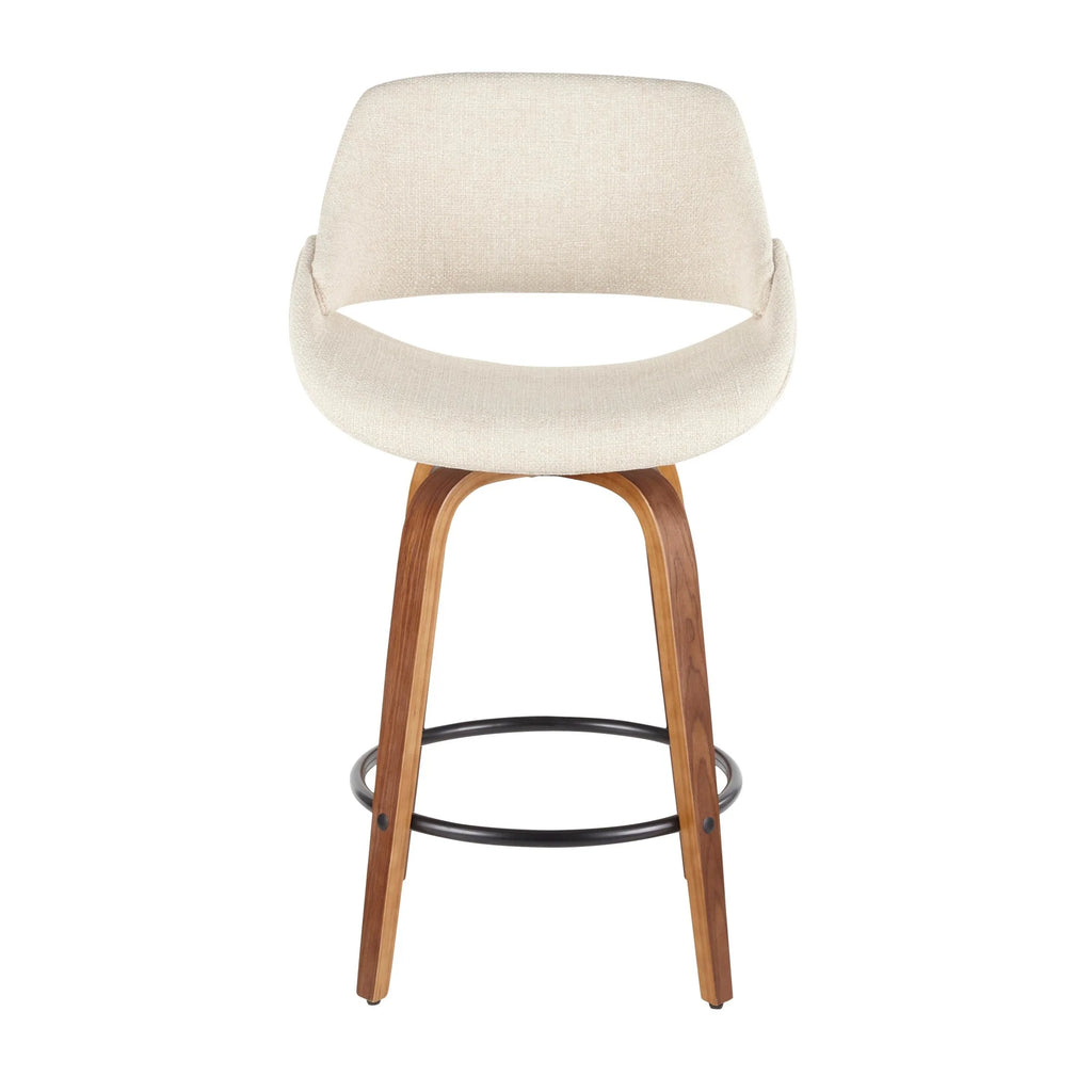 Mid-Century Modern Counter Stool in Walnut and Cream Fabric, Set of 2 R979041