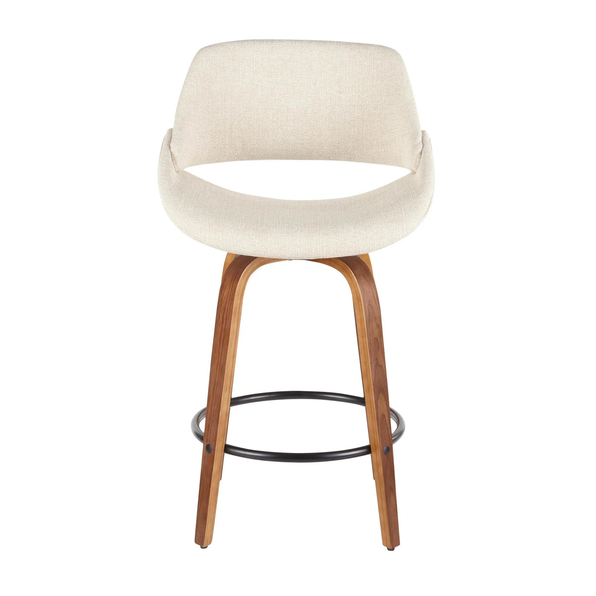 Mid-Century Modern Counter Stool in Walnut and Cream Fabric, Set of 2 R979041