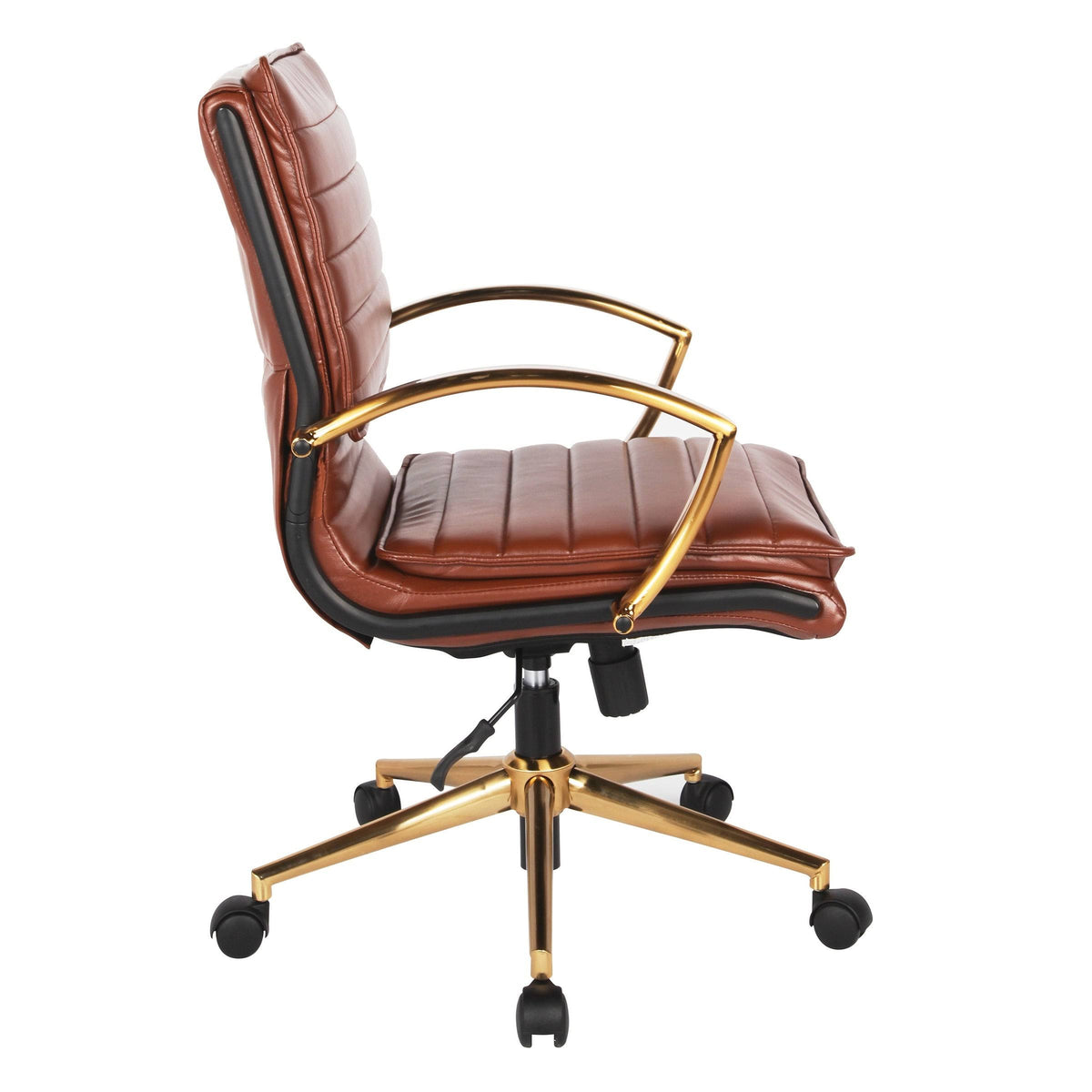Navy Faux Leather Mid-Back Chair with Gold F7690