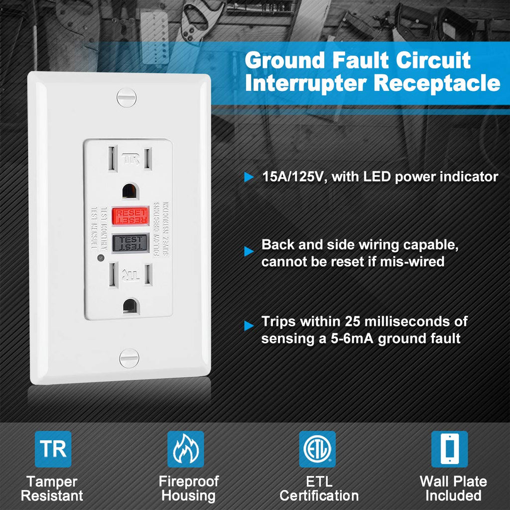 (10 Pack) 15 Amp Tamper-Resistant GFCI Receptacle Outlet with LED Indicator D69996