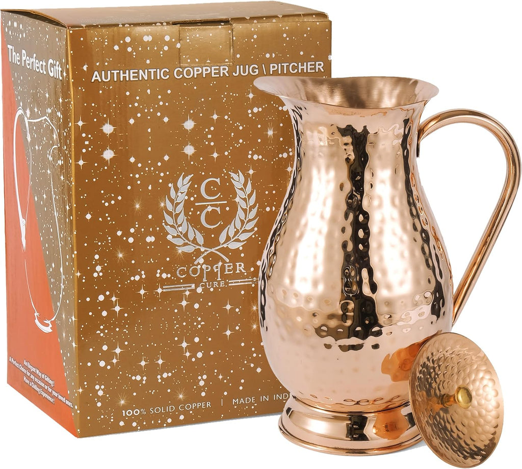 Copper Pitcher with Lid, Hammered Jug, 70 Oz, Pack of 2 M260