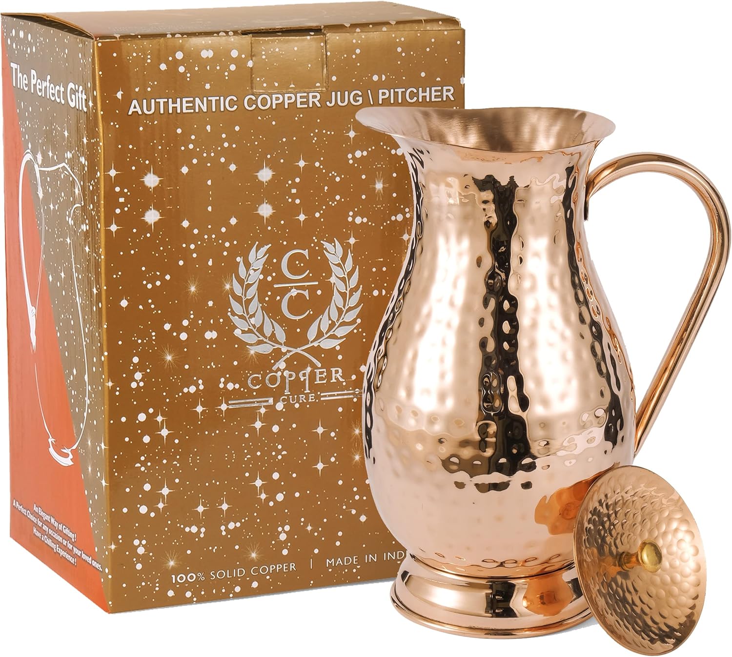 Copper Pitcher with Lid, Hammered Jug, 70 Oz, Pack of 2 M260
