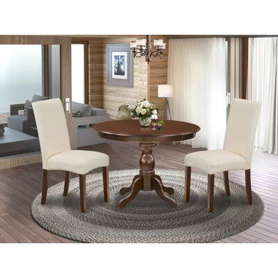 Mahogany Rubberwood Solid Wood Dining Set with White Chair, 3 Pieces J598