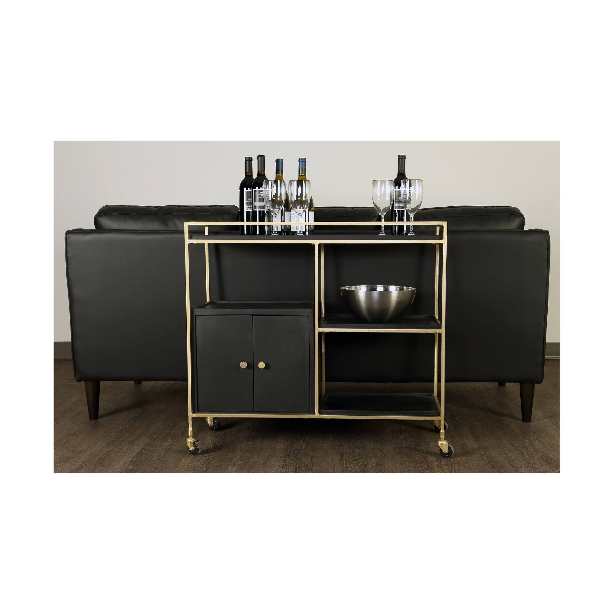 Black 3 Shelf 2 Door Cabinet Bar Cart A1408