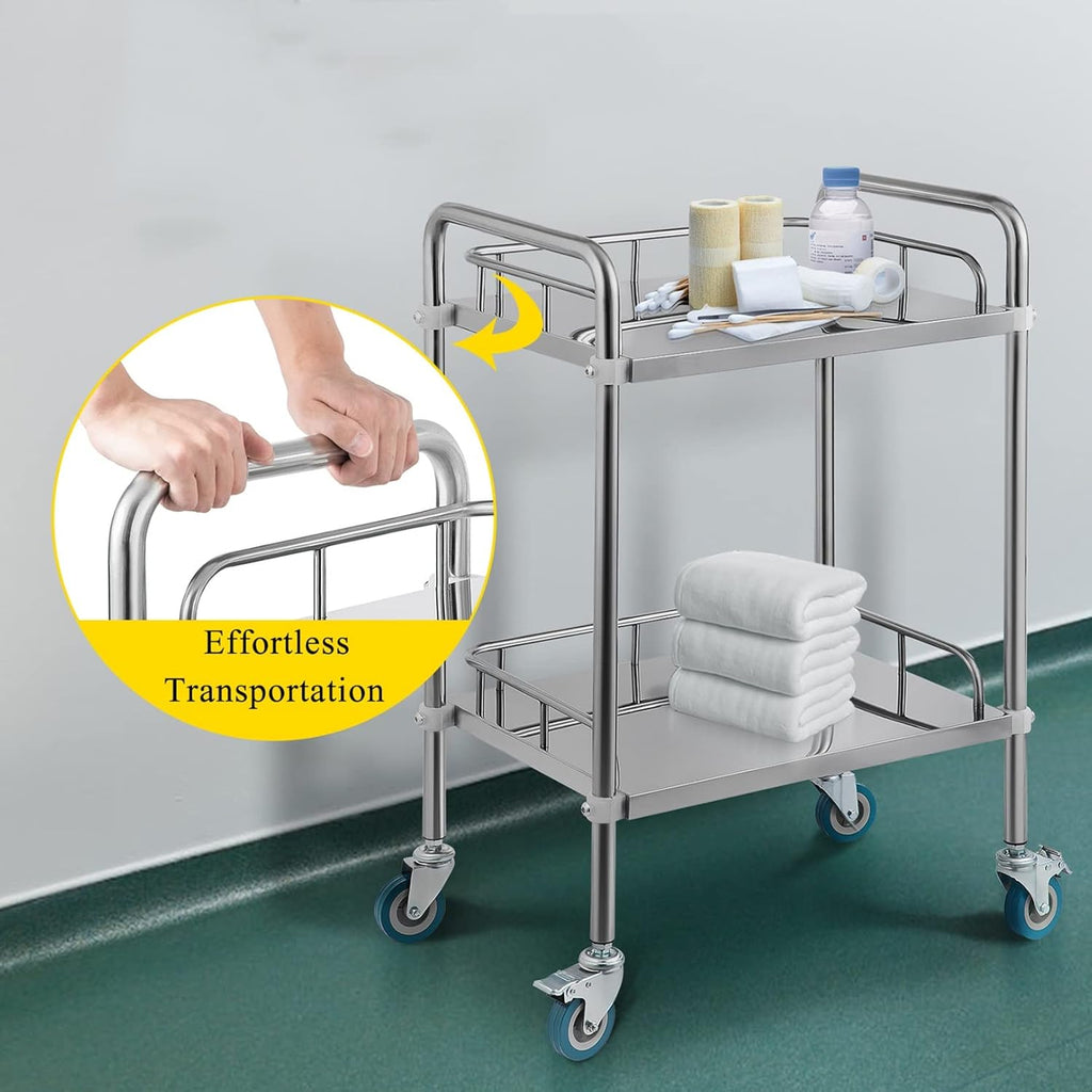2 Layers Stainless Steel Utility Cart with Silent Locking Wheels S314