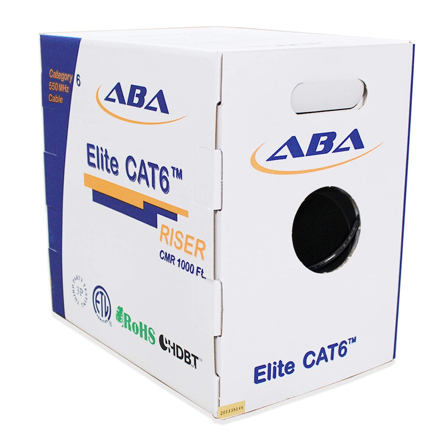 Cat6 Riser Ethernet Cable 1000ft White Unshielded Twisted Pair 23AWG Solid Bare Copper Bulk W47284