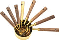 Gold Stainless Steel Measuring Cups and Spoons Set with Wooden Handle R65653