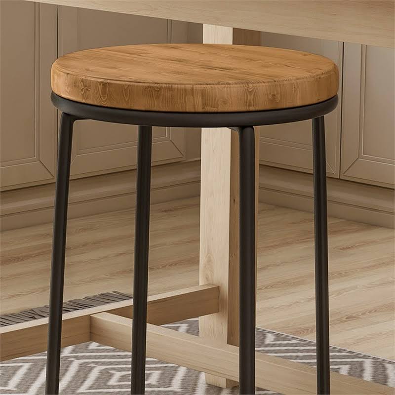 Metal Frame Bar Stool in Warm Oak (Set of 2) X953426