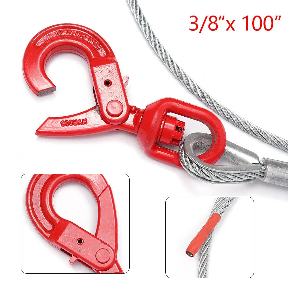 3/8" x 100" Wire Rope Steel Winch Cable with Swivel Hook R893685