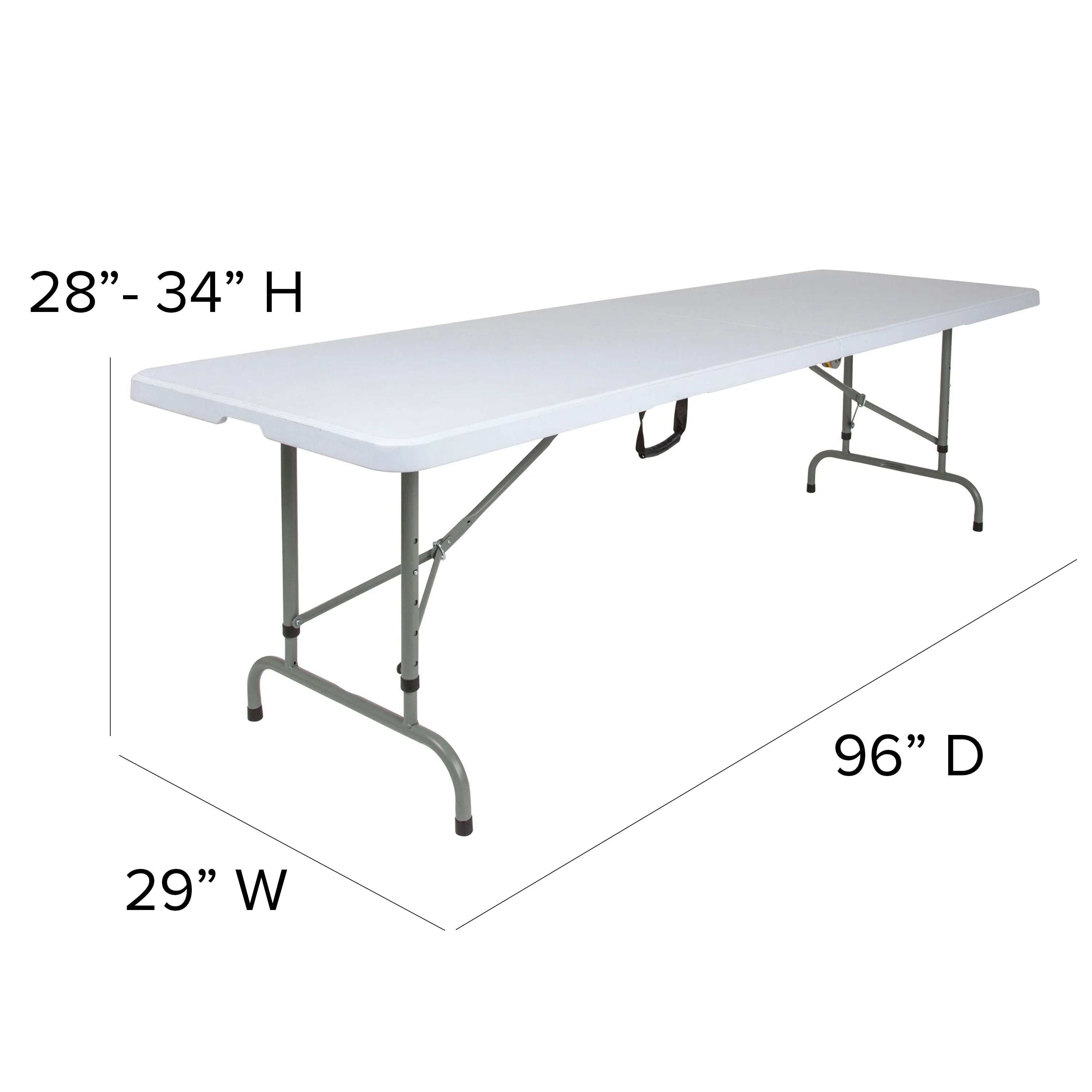 8-Foot Height Adjustable Granite White Plastic Folding Table with Carrying Handle F106149