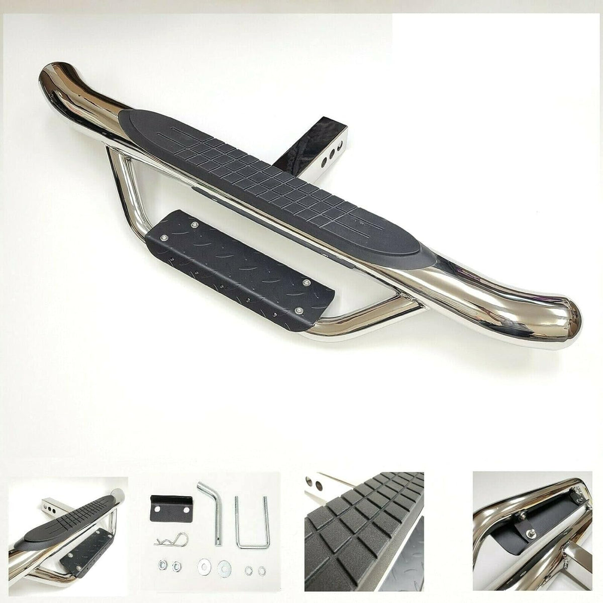 Chrome Towing Hitch Step Bar Drop Step 2" Receiver Round End Rear Bumper Guard A98172