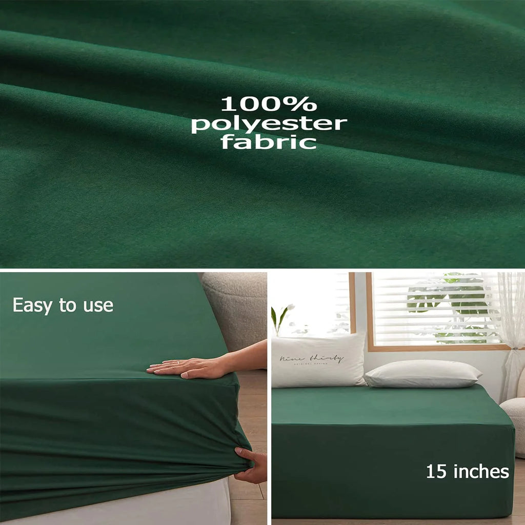 Dark Green Microfiber Queen Fitted Sheet, Deep Pocket 15 Inch E760249