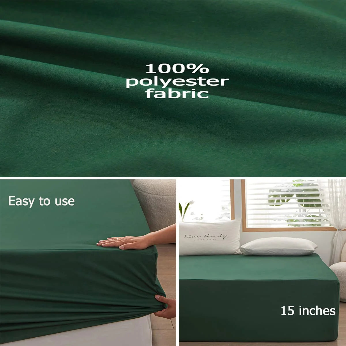Dark Green Microfiber Queen Fitted Sheet, Deep Pocket 15 Inch E760249