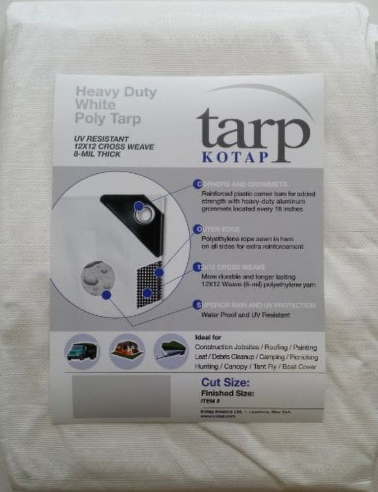 Heavy-Duty 12 by 12 Cross Weave 8-mil White Poly Tarp Z25717