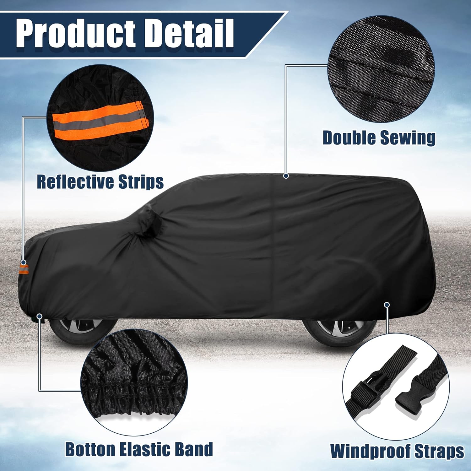 Black Waterproof SUV Car Cover with Driver Door Zipper B196