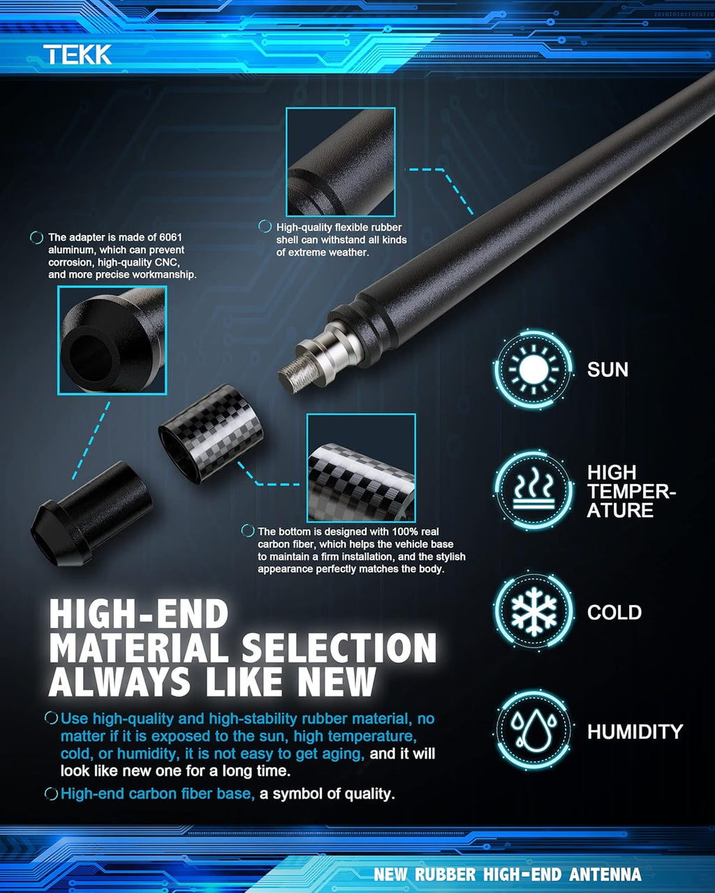 Carbon Fiber Stubby Antenna 7.9 Inches Flexible Rubber I7196