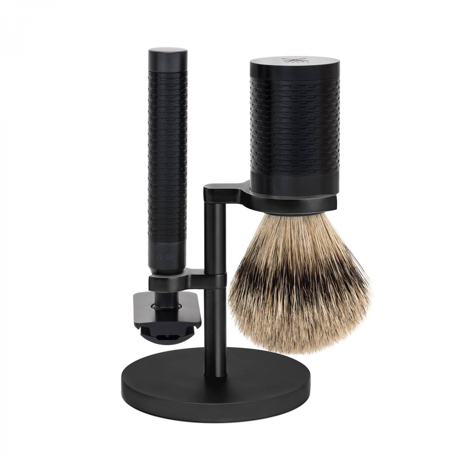 Black Stainless Steel 3-Piece Silvertip Badger Safety Razor Shaving Set F2905