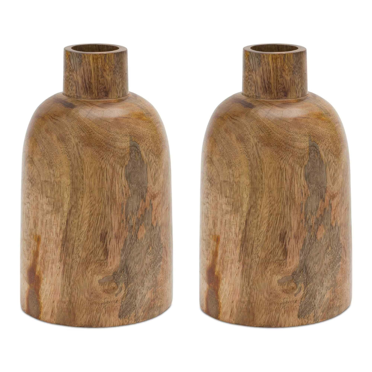 Set of 2 Brown Wooden Bottle Vases P1841