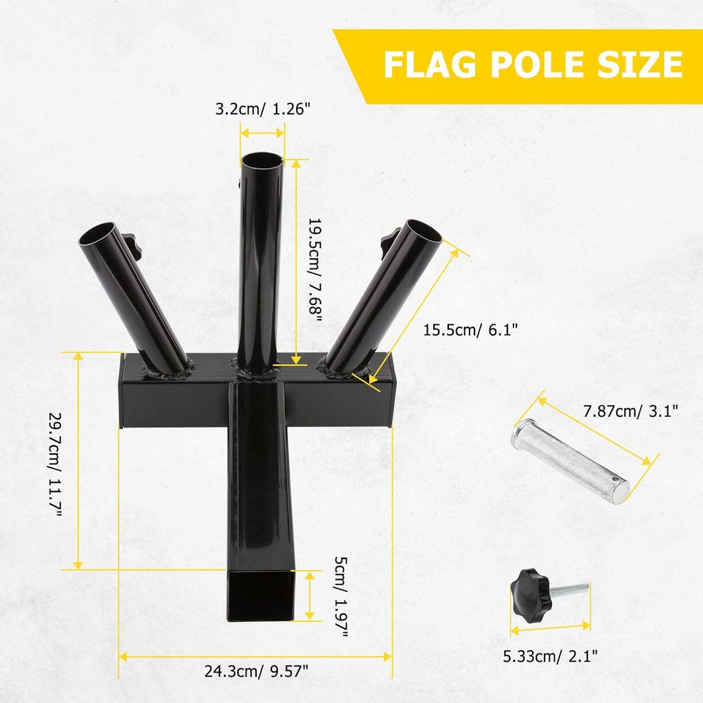 Hitch Mount 3 Flagpole Holder for 2 Inch Trailer Receiver Q25604