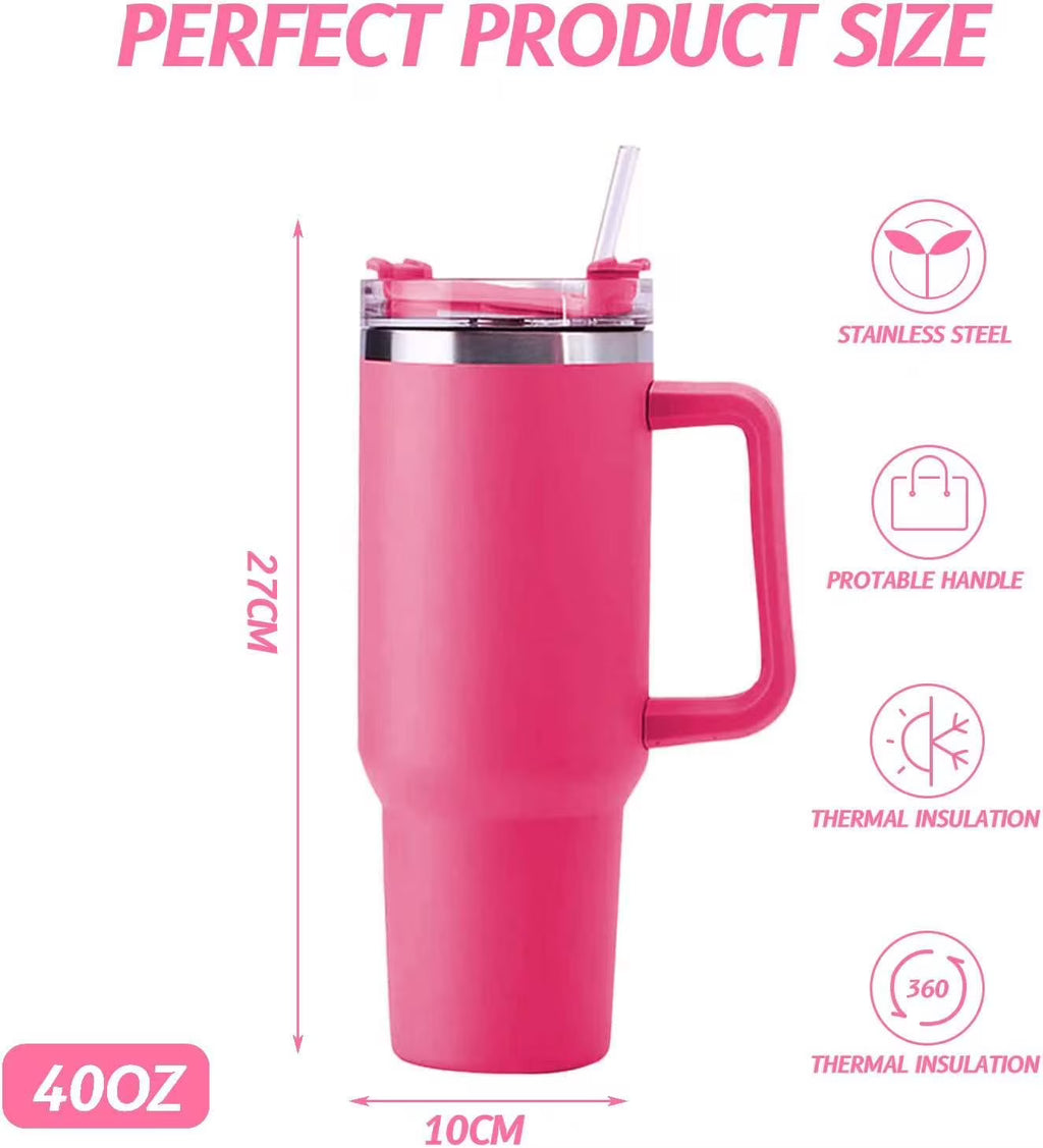 40 oz Stainless Steel Insulated Tumbler with Straw and Handle R1839