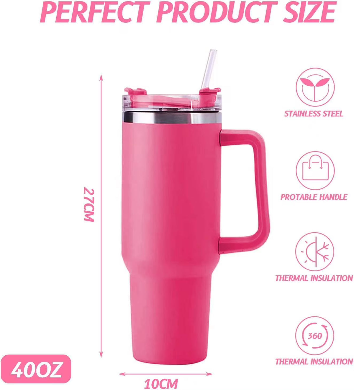 40 oz Stainless Steel Insulated Tumbler with Straw and Handle R1839