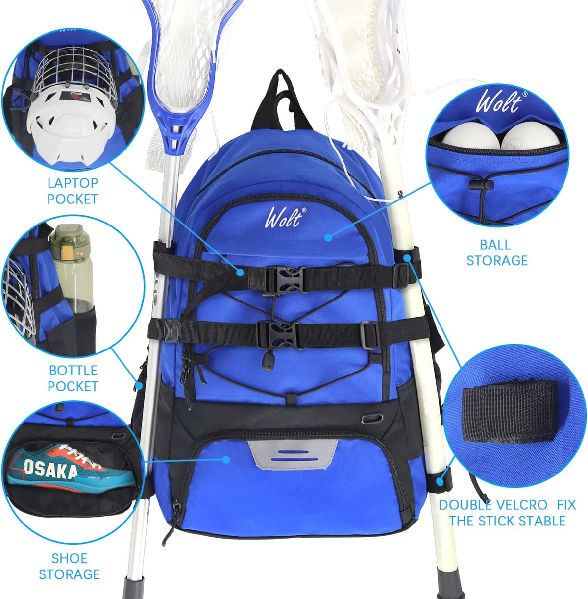Extra Large Lacrosse Backpack Bag with Two Stick Holders F760