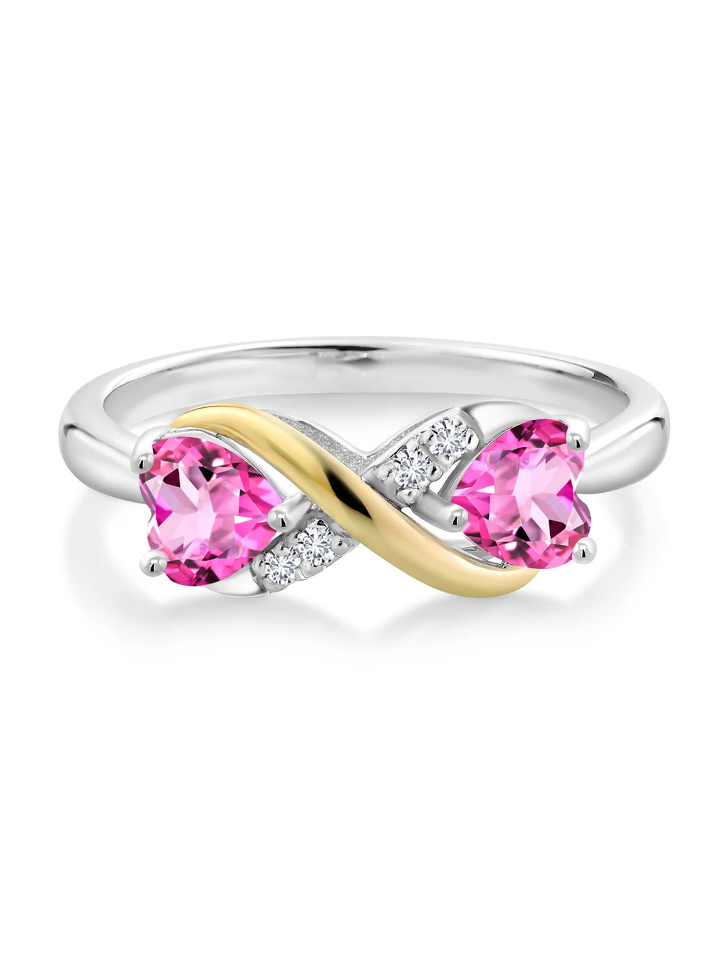 925 Silver 10K Yellow Gold Pink Mystic Topaz White Lab Grown Diamond Ring Z636914
