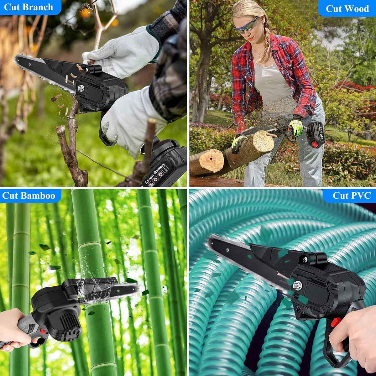6-Inch Cordless Electric Chainsaw with 2 Batteries and Chains F185