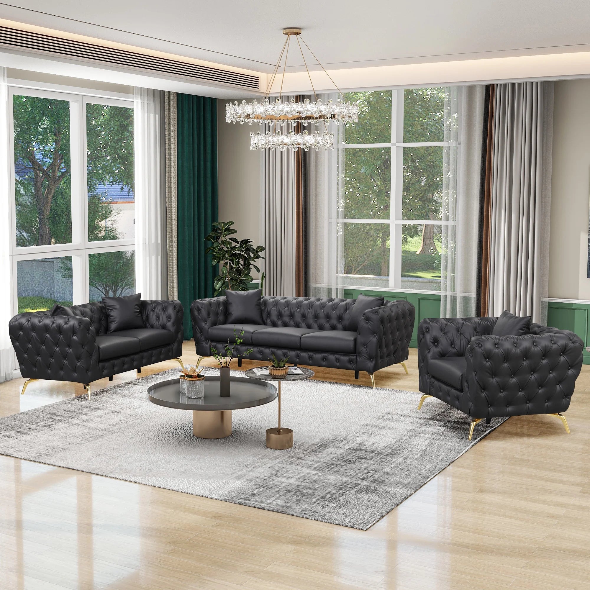 Black PU Upholstered Sofa with Metal Legs S899659