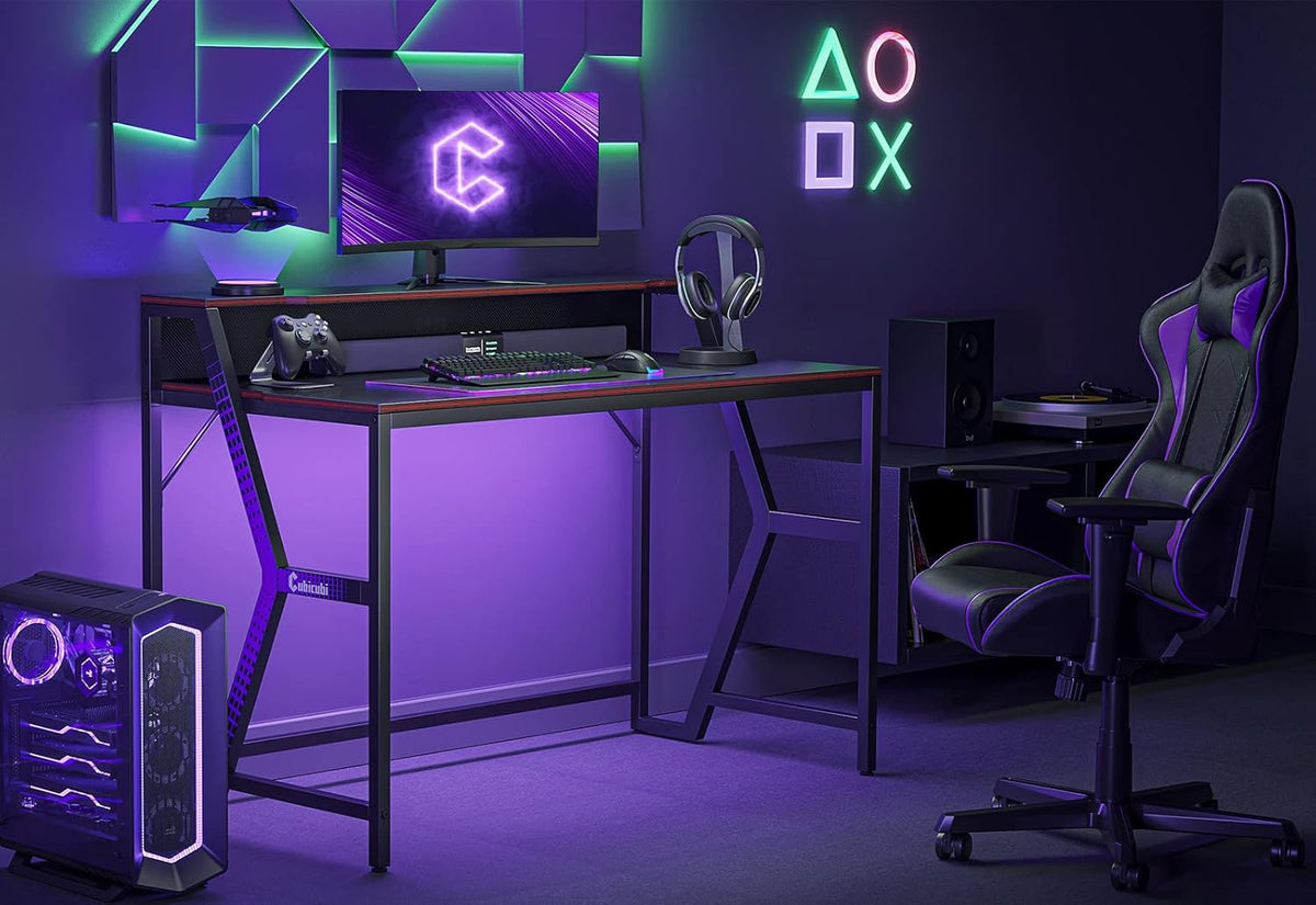Carbon Fiber Surface Gaming Desk with Monitor Stand J473125