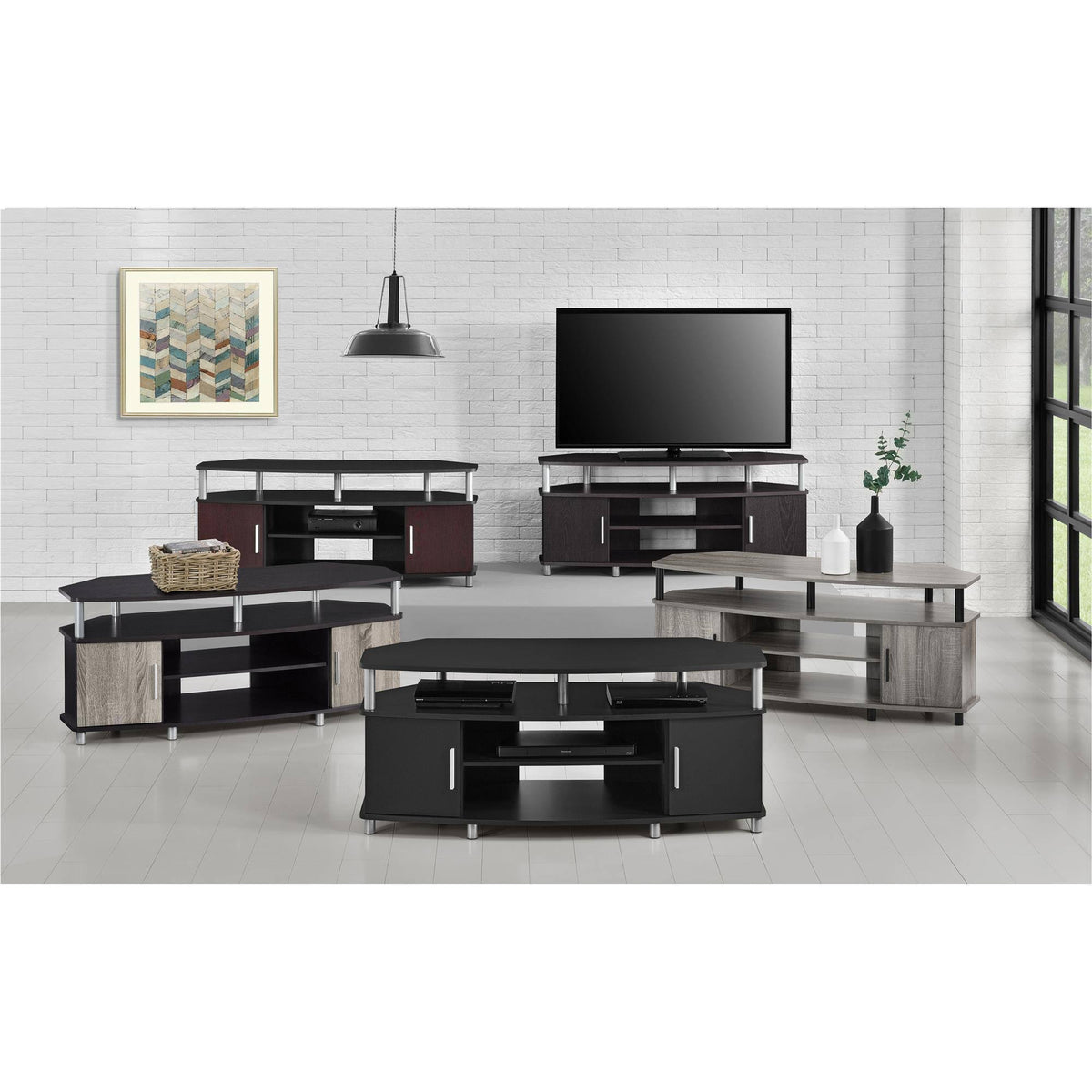 Corner TV Stand Distressed Gray Oak Q3587