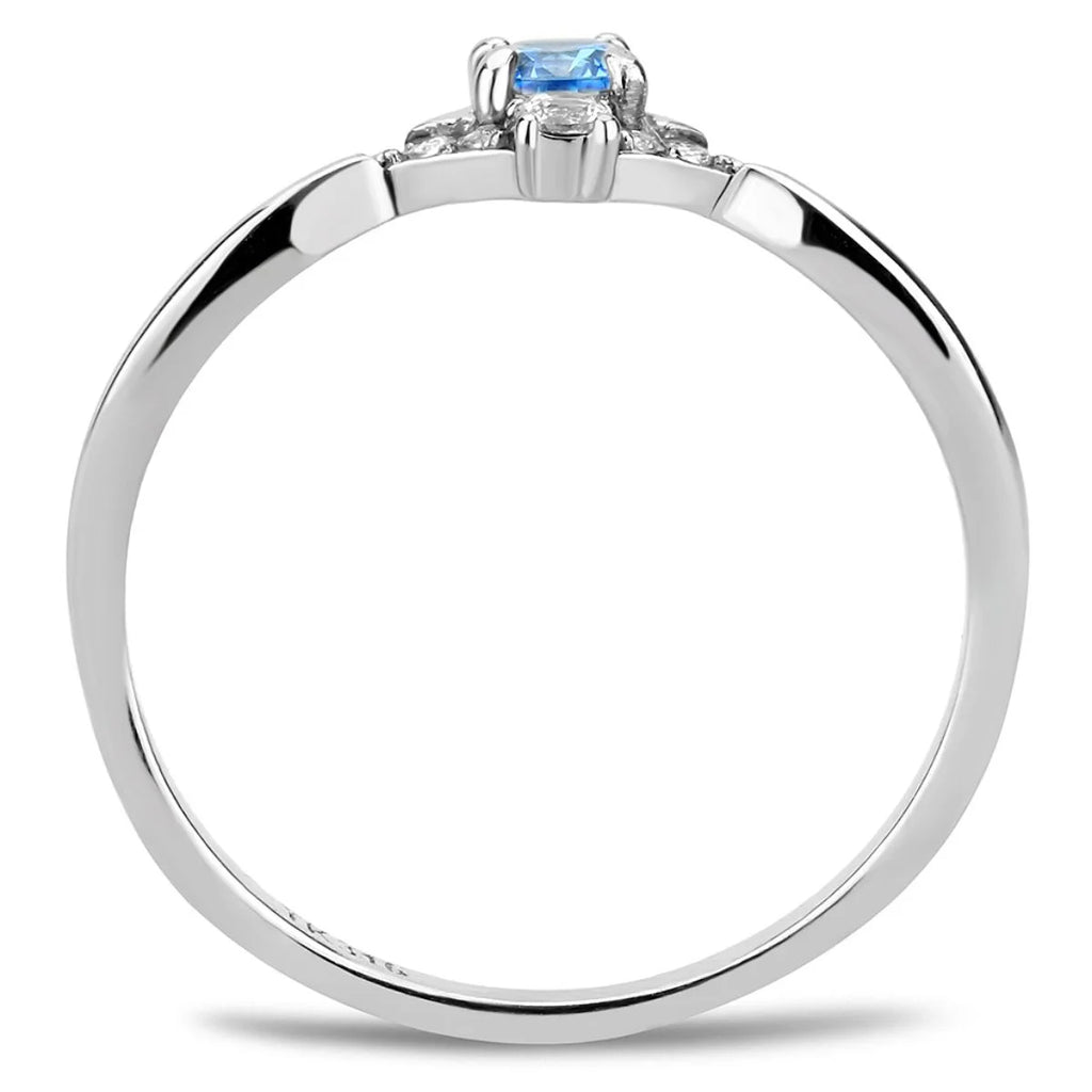 Stainless Steel Pave Engagement Ring with Sea Blue - Size 5 N189