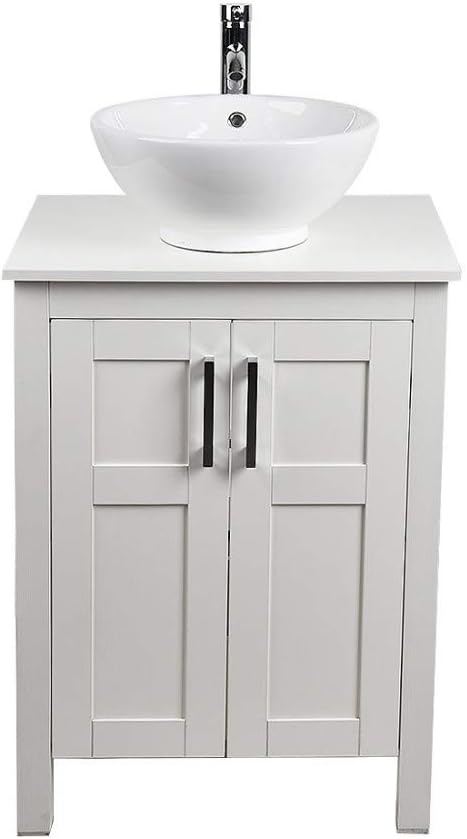 White 24 Inches Bathroom Vanity with 2 Doors Tempered Glass Sink Top Z790