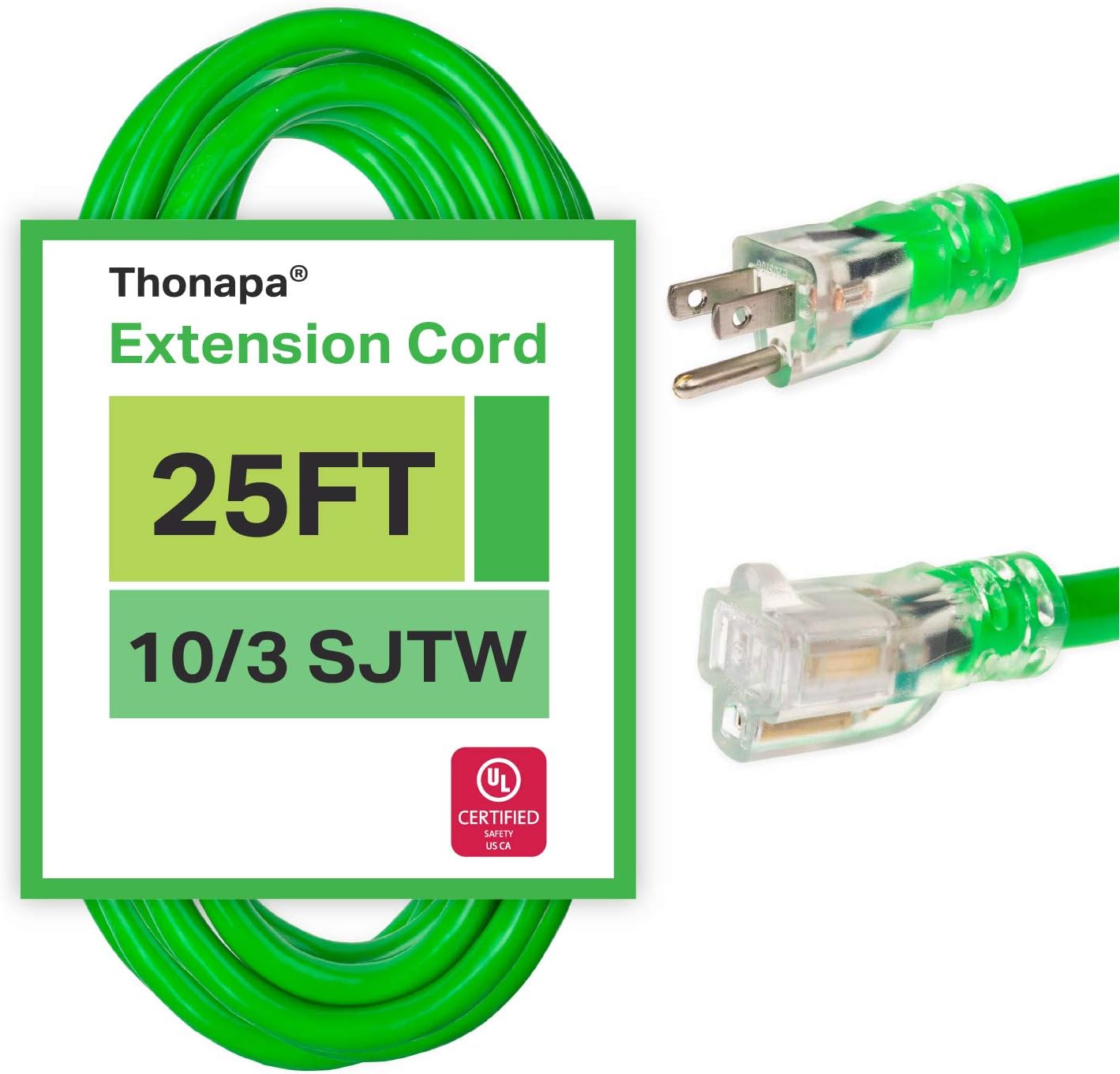 75 Ft Heavy Duty Lighted Outdoor Extension Cord with 3 Prong Grounded Plug I386552