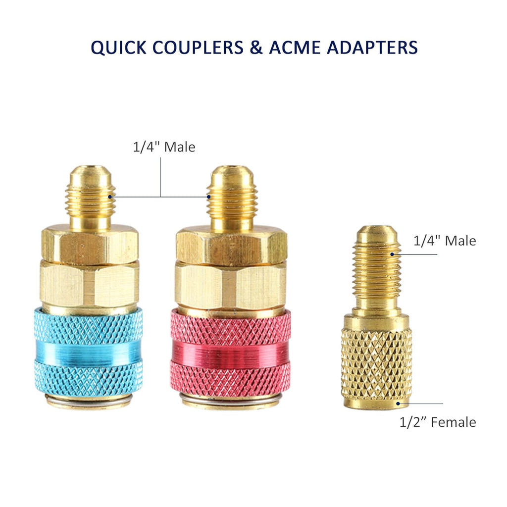 AC Diagnostic Manifold Freon Gauge Set with Couplers, Adapter for R134A R12 R22 R502 R493045