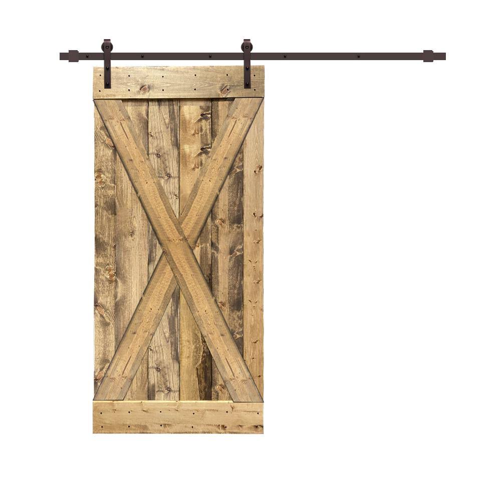Weather Oak Stained Wood Interior Sliding Barn Door with Hardware Kit O268
