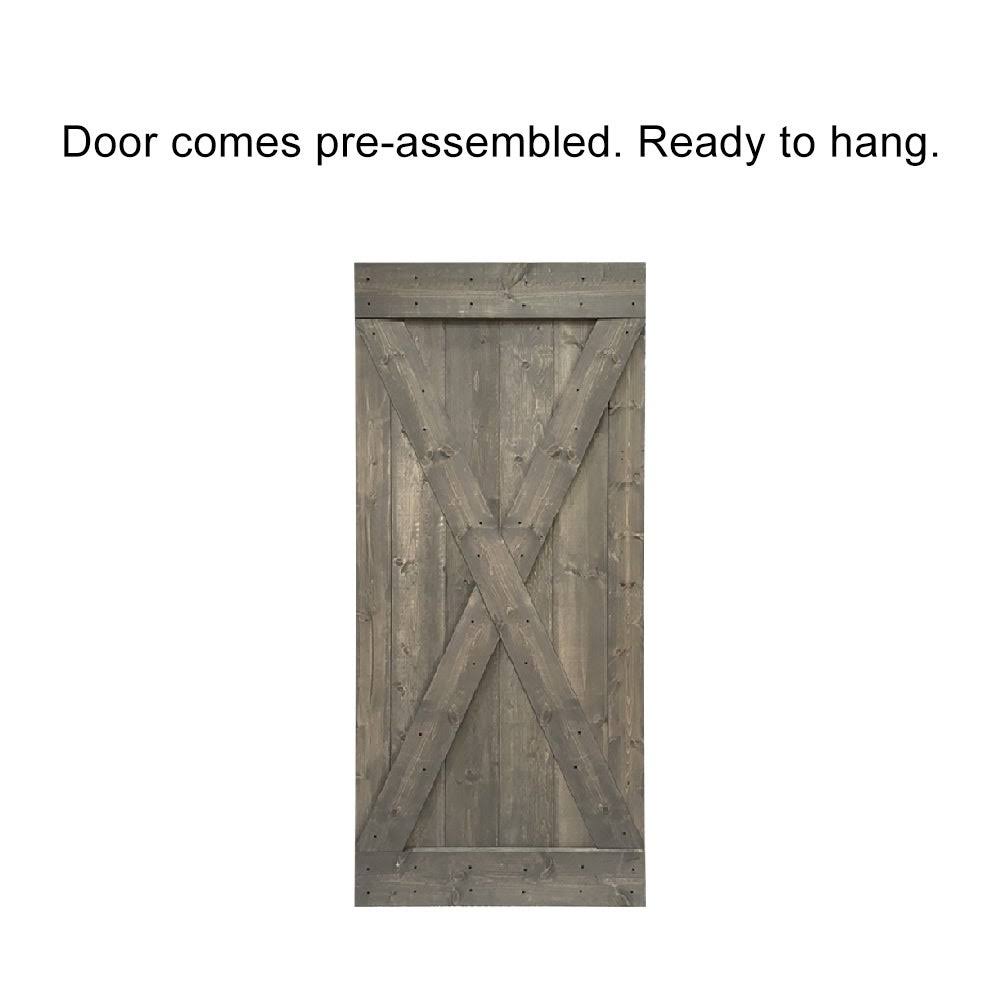 Weather Oak Stained Wood Interior Sliding Barn Door with Hardware Kit O268