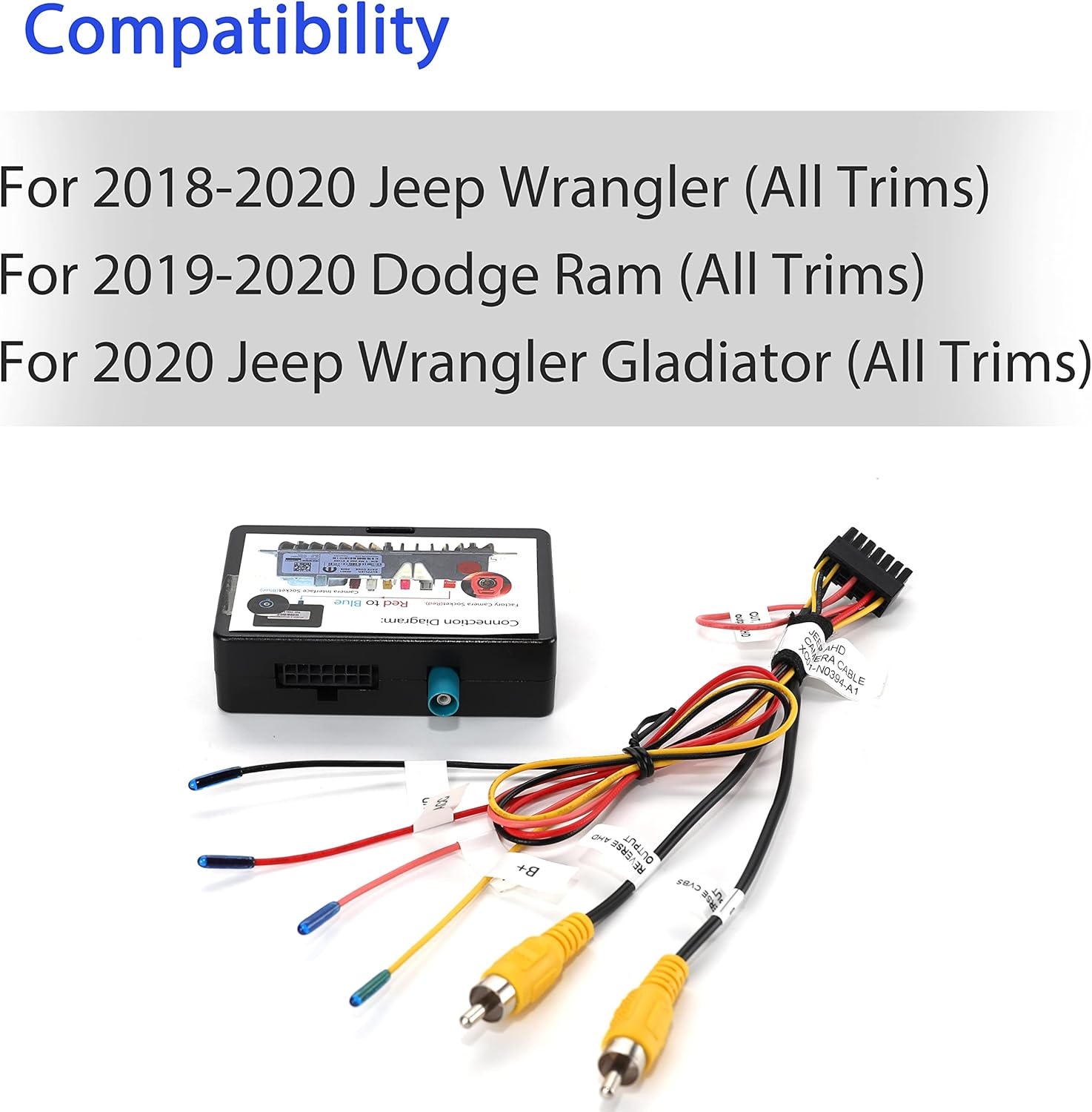 Retention Adapter for Jeep Wrangler/Dodge Ram 2018 2019 2020 Retain OEM Factory Backup Reverse Camera to New Aftermarket Car Stereo Display/Navigation Radio Harness Interface Y65232