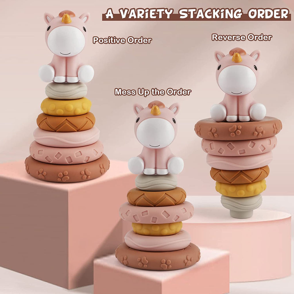 7 Pcs Stacking Baby Toys with Pink Horse Figure Q2472