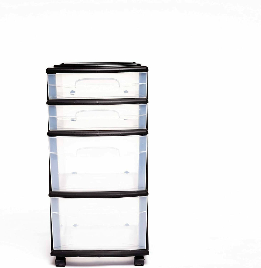 4 Storage Cart Set Black Frame Clear Drawers D9853